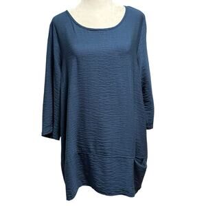 Christopher Calvin Size M Tunic Top Blue Lagenlook Made in USA